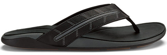 Black sandal with geometric strap.