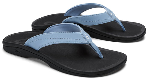 Pair of blue and black flip-flops.