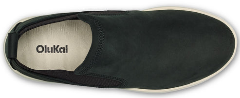 Slip-on shoe, viewed from above, showing a flat, white sole and the OLuKai logo inside.