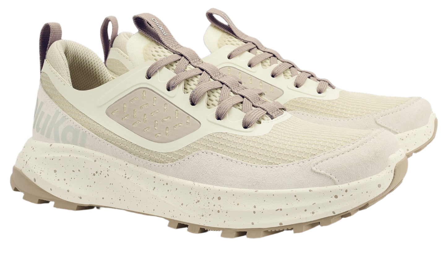 Two running shoes with a mesh upper, speckled midsole, and lug outsole.