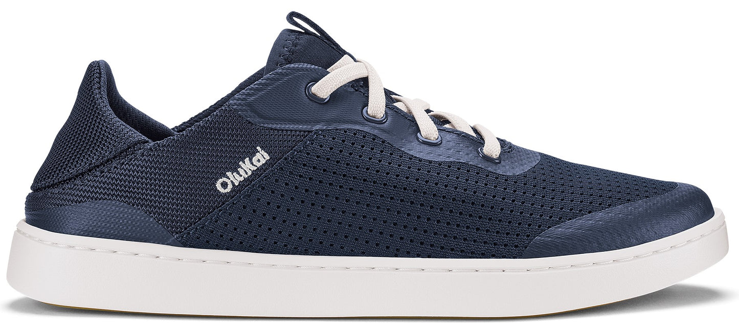 Navy blue lace up sneaker with white soles.