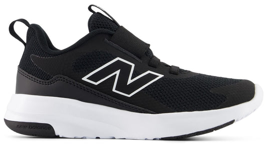 Black shoe with white "N" logo and white sole.