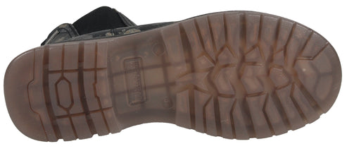 Brown lug sole of a shoe.