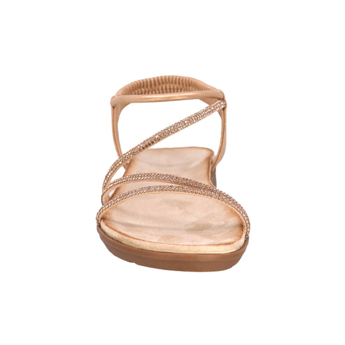 Beaded strap sandals with elastic ankle support.