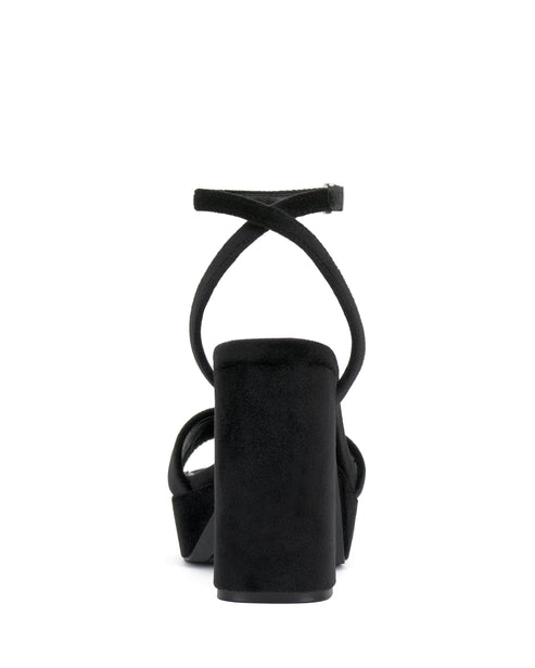 black chunky heeled platform sandal with ankle strap