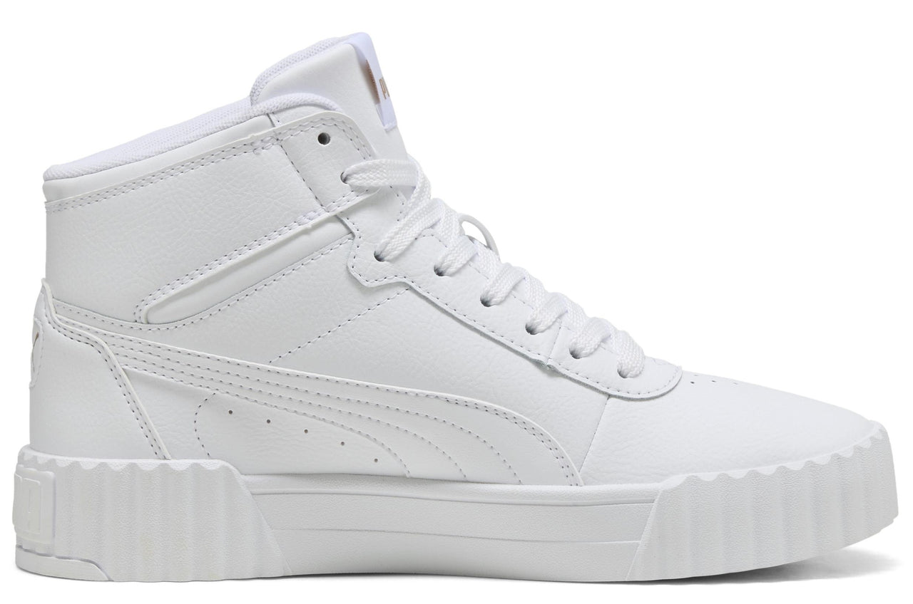 All white, high-top sneaker with wavy midsole.