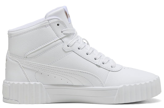 All white, high-top sneaker with wavy midsole.