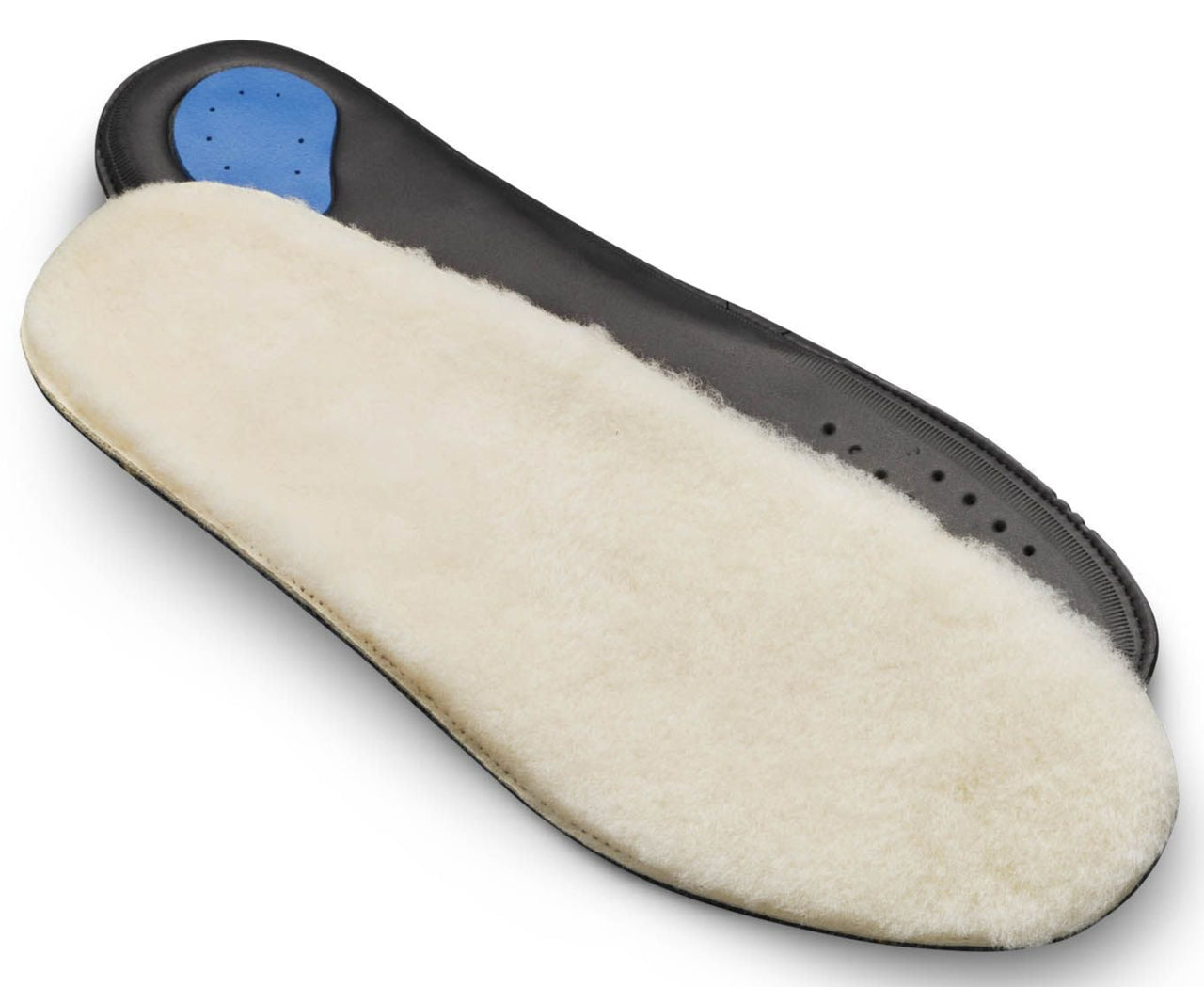 Shoe insole with white fleece top.