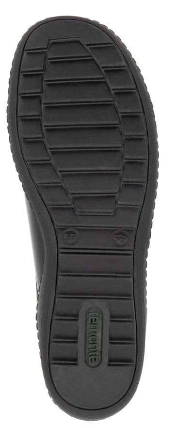 The sole of a black shoe.