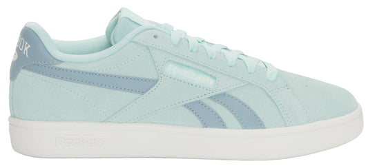 A light-blue Reebok shoe with light-gray details.