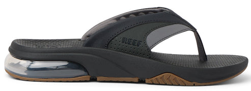 A black sandal with the word 'REEF' on the upper.