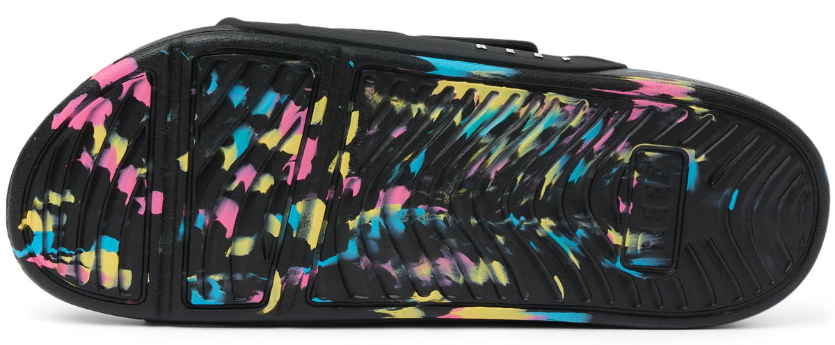Shoe sole with colorful splashes.