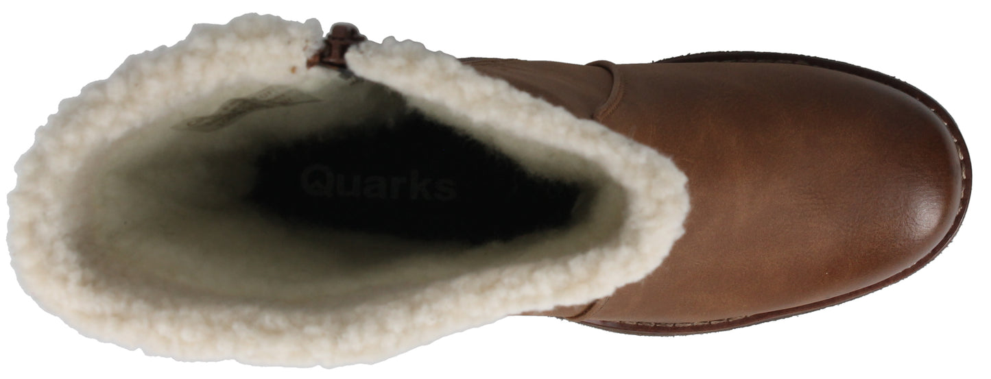 Tan boot with a white wool-like lining.