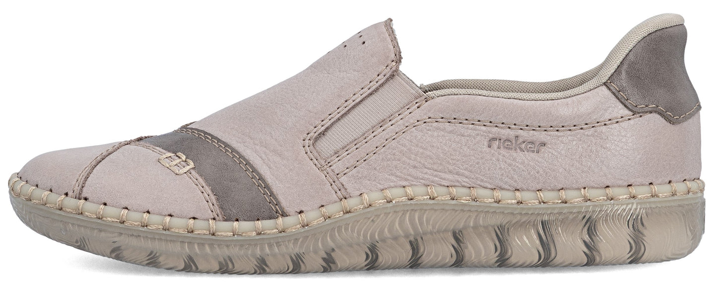 Slip-on casual shoe with light grey and darker grey panels.
