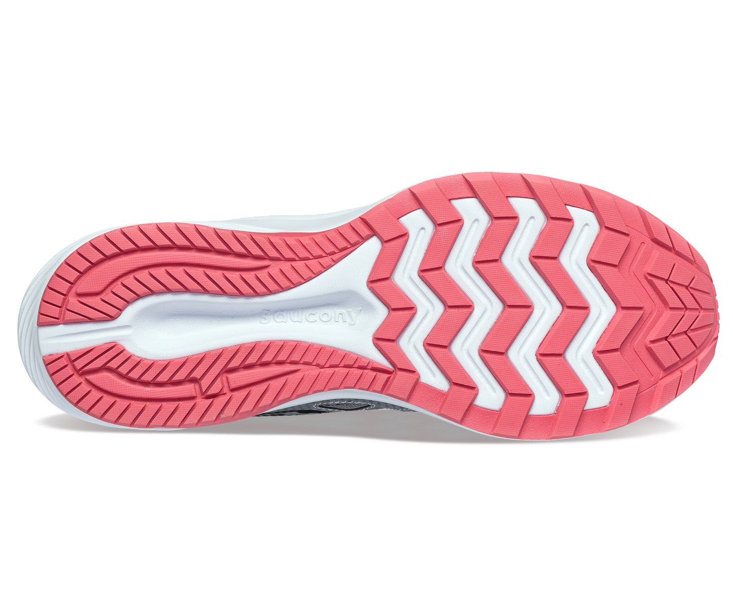 Shoe sole with pink and white herringbone pattern.