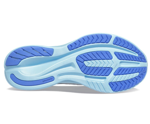 Light blue shoe sole with sections of darker blue tread.