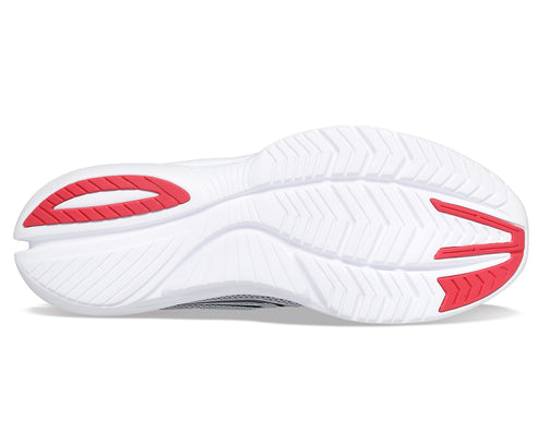 White athletic shoe outsole with red accents and chevron pattern.