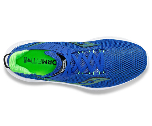 Blue running shoe with green accents, featuring a mesh upper, white sole, and lace-up closure; insole reads "FORMFIT".