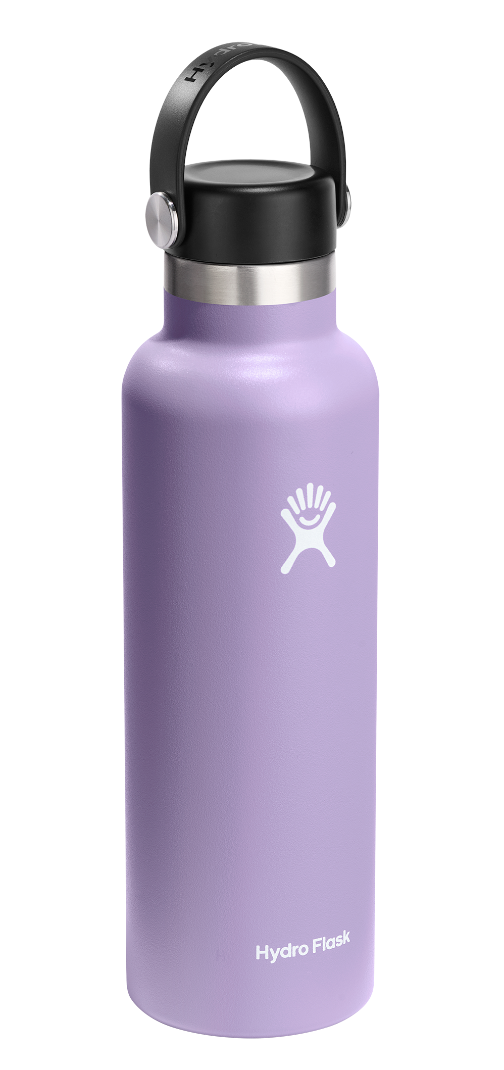 Lavender water bottle with a handle.
