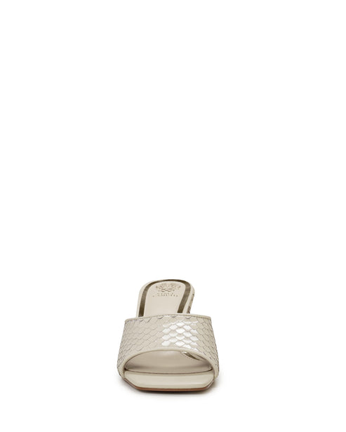 Off-white, snake print heeled slide.