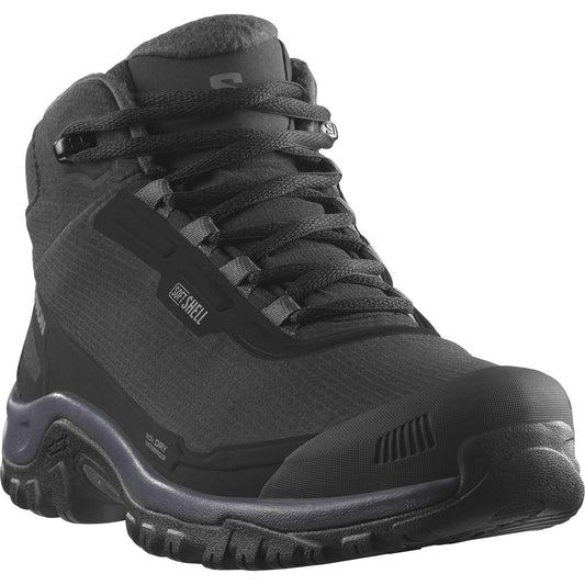 A black waterproof soft shell boot with laces.