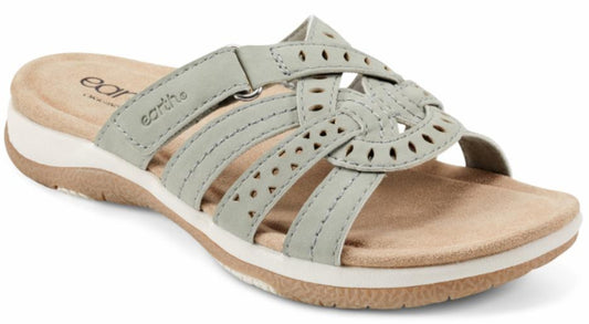 Gray slide sandal with cutout details.