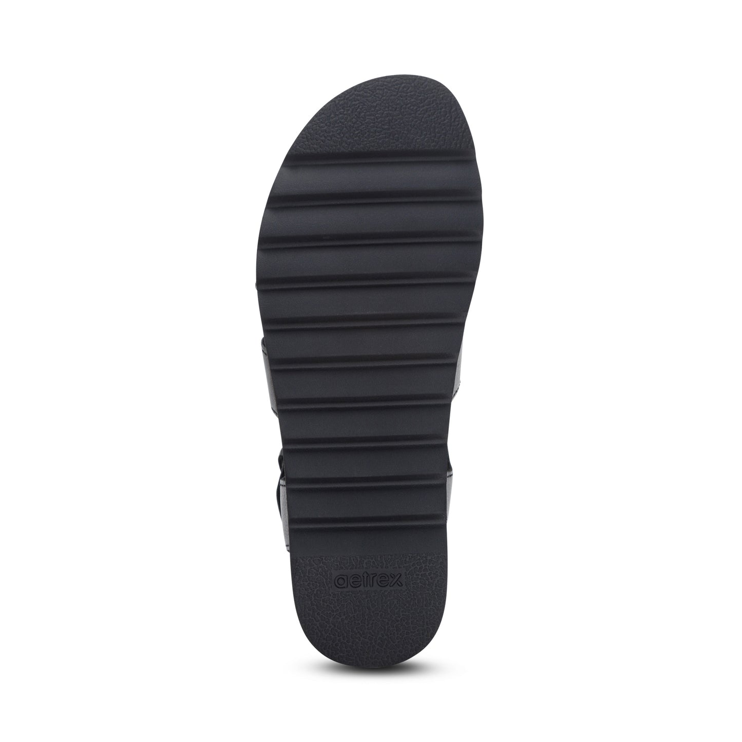 Black sandal sole with horizontal ridges
