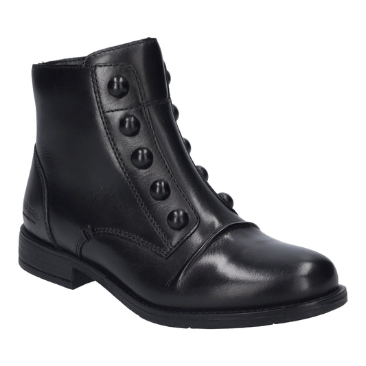 Black ankle boot with button detail.