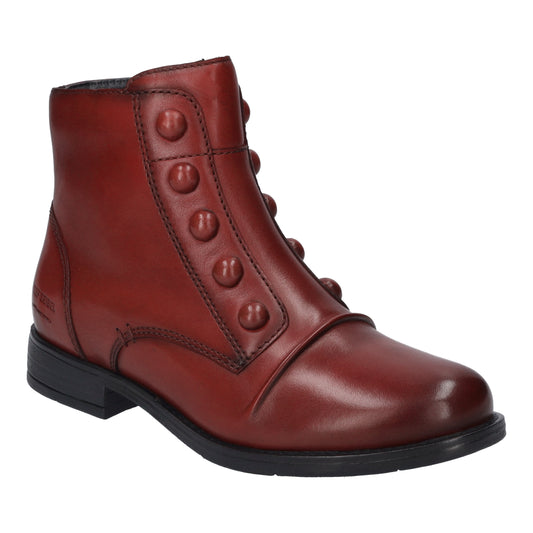 Red leather ankle boot with button accents