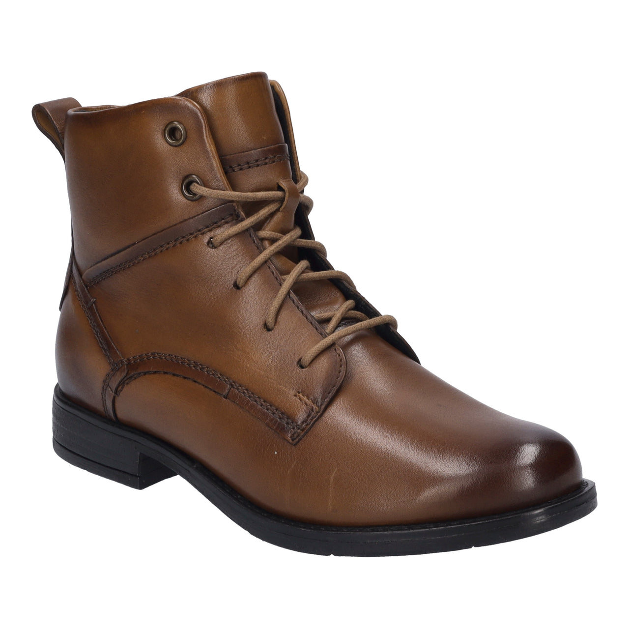 Brown leather ankle boot with laces and low heel