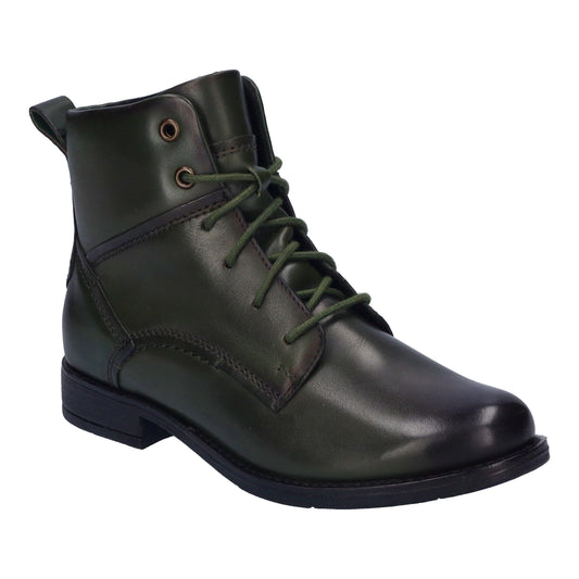 Green leather lace-up ankle boot.