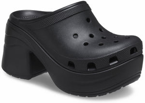 Black platform heel Croc with ventilation holes.