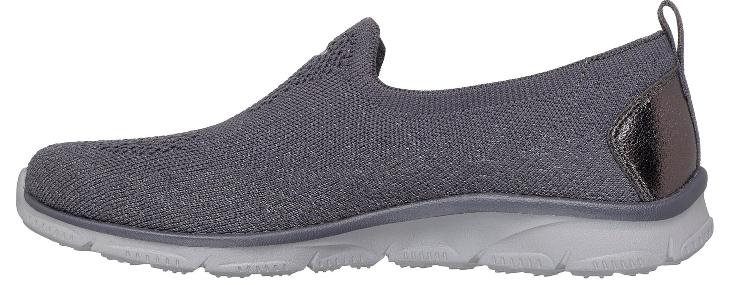 A gray slip-on sneaker with a knit upper and light gray sole.