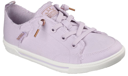 Lilac colored low-top sneaker with white sole and BOBS label.
