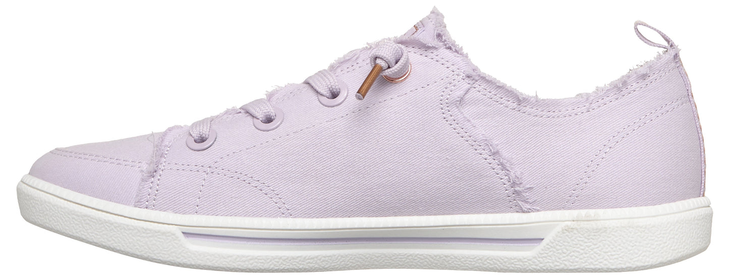 Lavender sneaker with white sole and lace-up closure.
