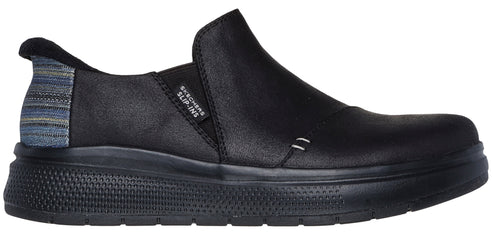 Black slip-on shoe with textured heel and thick sole.