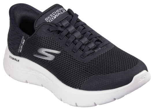 Low-top athletic shoe with black mesh upper, white sole, and visible 'S' logo.