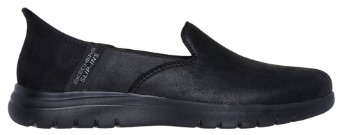 A black slip-on shoe.