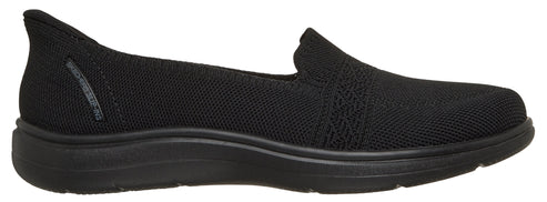 Black knit slip-on shoe.