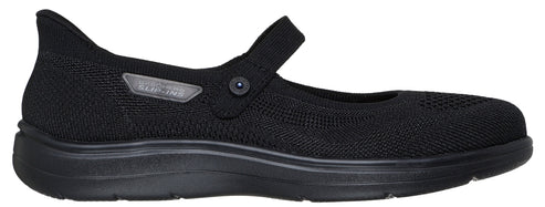 A black mary jane style shoe.