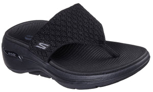 Black sandal with a knit upper strap and arch fit sole.
