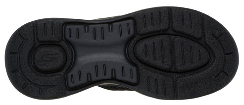 Black shoe sole with patterned tread.