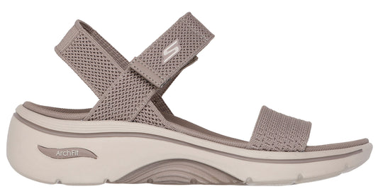 Beige sandal with hook and loop straps and Arch Fit.