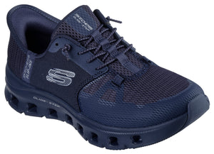 Navy low-rise sneaker with mesh upper, bungee laces and Glide-Step sole.