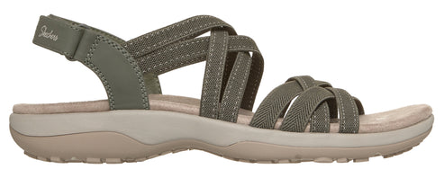 A sandal with multiple straps and a velcro closure.