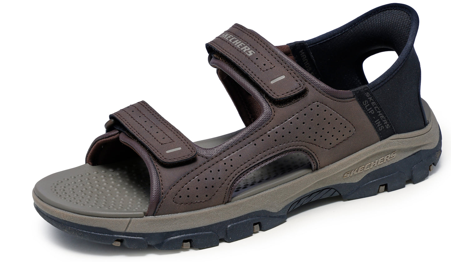 Brown sandal with two adjustable straps and gray soles