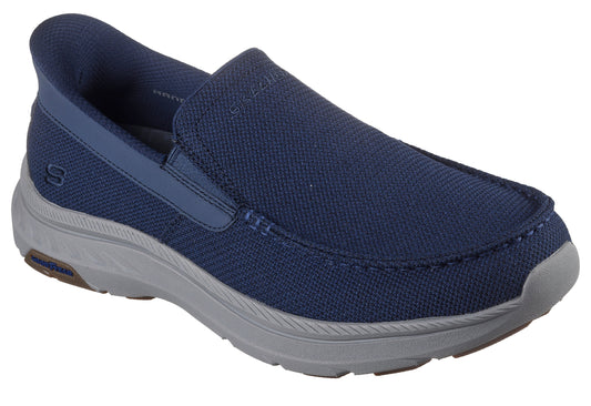 Navy blue slip-on shoe with a gray sole.