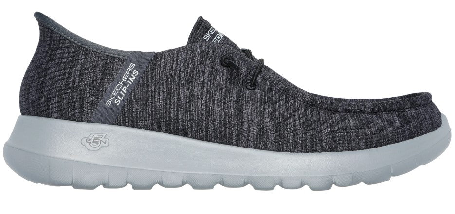 A gray slip-on shoe with gray soles.
