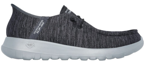 A gray slip-on shoe with gray soles.