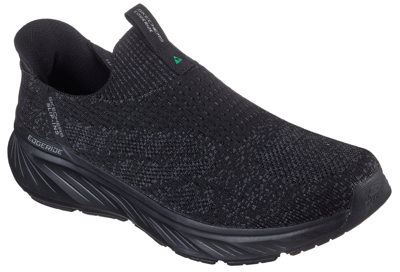 Slip-on shoe in black knit with "EDGERIDE" visible on the sole.